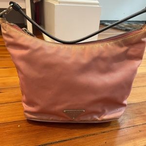 Prada pink nylon bag black leather strap